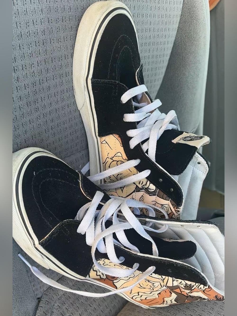 Vans Black and Cream Graphic Sk8-Hi Sneakers